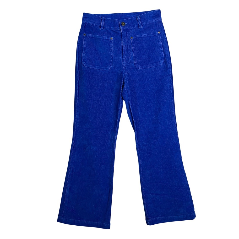 Velvet Heart Corduroy Crop Flare Pants Size S Blue High Rise Patch Pockets NEW